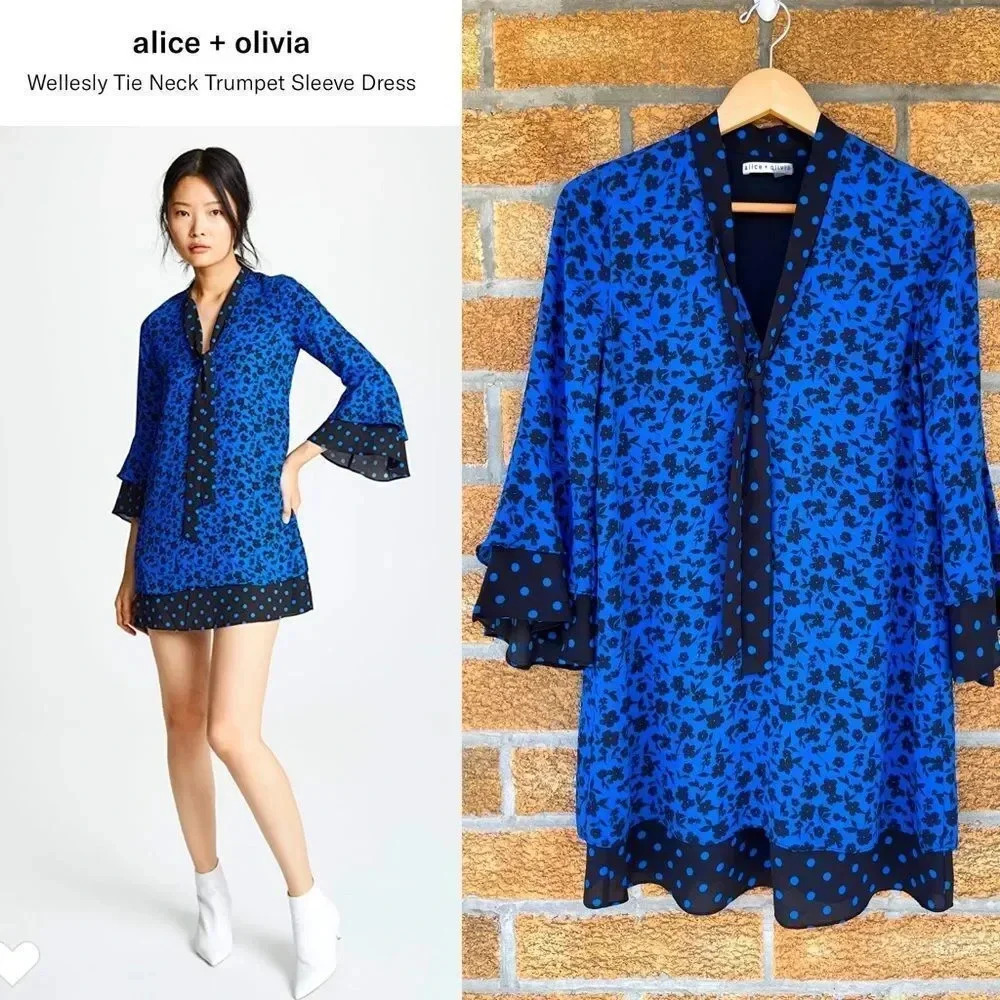 alice + olivia
Wellesly Tie Neck Trumpet Sleeve